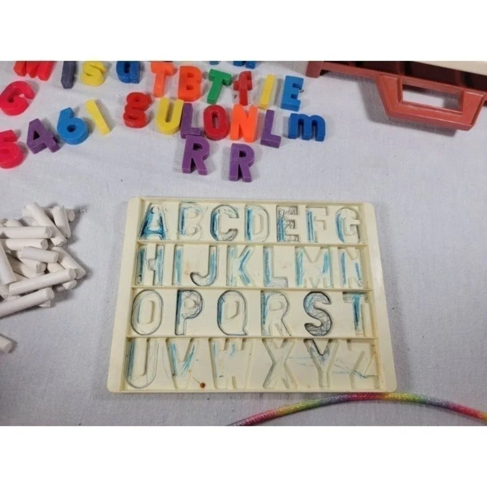 Vtg 1972 Fisher Price School Days Play Desk Magnetic Letters Cards Numbers Chalk